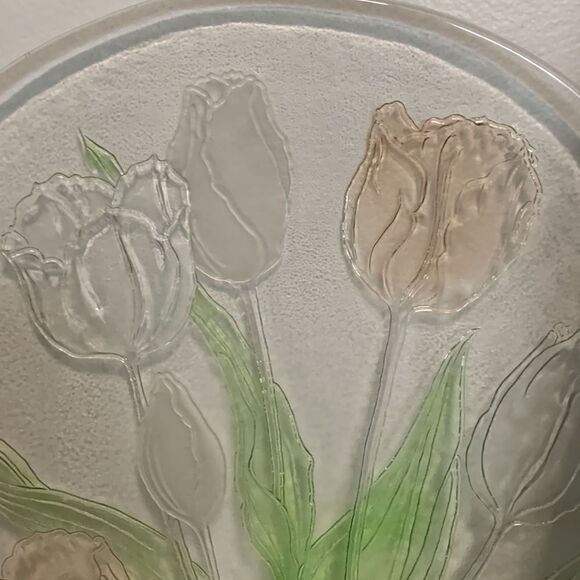 Vintage Tulip L.E. Smith Glass Co. Floral 13" Platter Plate - Picture 3 of 15